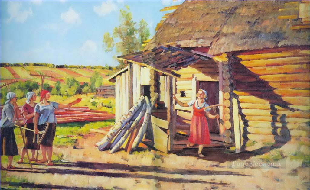 first collective farmers in rays of sun podolina mosk reg Konstantin Yuon Oil Paintings